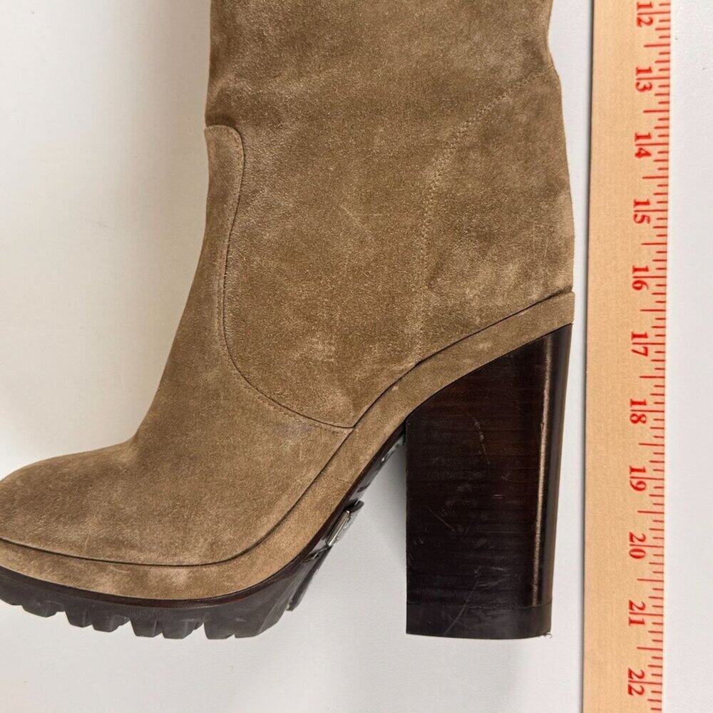 Michael Kors High Heel Platform Suede Knee High Boots With Rugged Sole - Picture 15 of 16